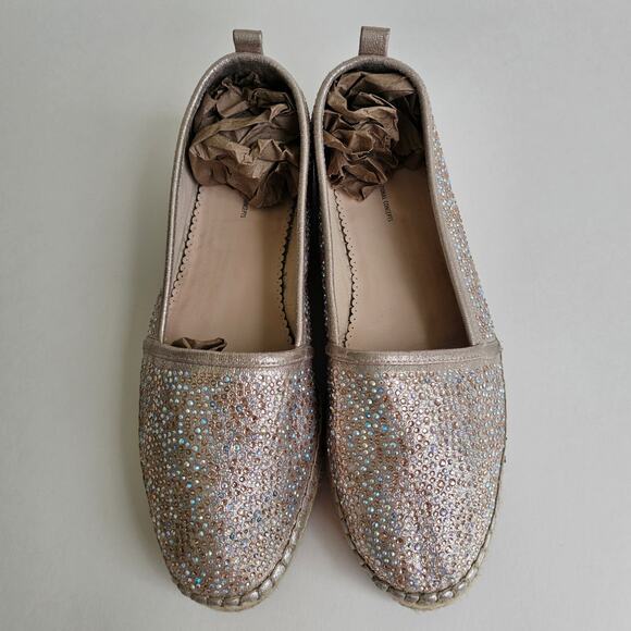 Rhinestone Espadrilles Flats INC Caleyy Size 9 Metallic Tan Sparkle Slip Ons - Picture 11 of 14